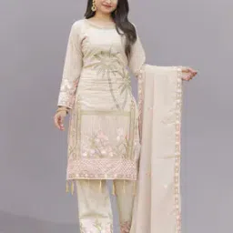 Embroidered Semi-Stitched Dress Material with Dupatta-image-66