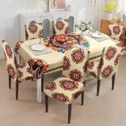 Floral Print 6-Seater Table Cover with Chair Covers-35