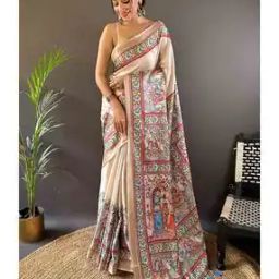 Women Madhubani Print Tussar Silk Saree-image-35