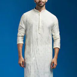 Men Embroidered Regular Fit Long Kurta with Mandarin Collar-image-14