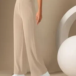 fabflee x ag Women Ribbed Relaxed Fit Cotton Trousers-picture-3
