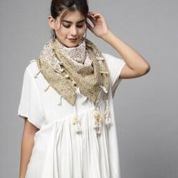 Women Floral Print Scarf with Tassels-30