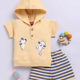 Printed Hooded T-Shirt with Shorts Set-image-31