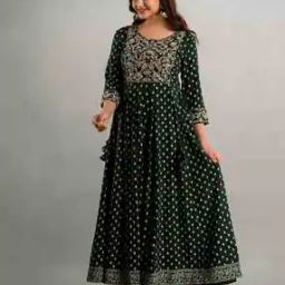 Embroidered Round-Neck Flared Kurta-image-1