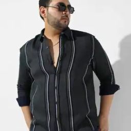 Striped Shirt with Spread Collar-image-61