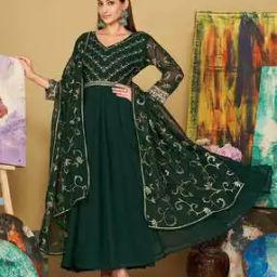 Women Embroidered 3-Piece Semi-Stitched Anarkali Dress Material-image-29