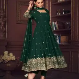 Embroidered 3-Piece Semi-stitched Anarkali Dress Material-image-61