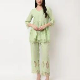 Women Schiffli Embroidered Top & Pants Set-image-33