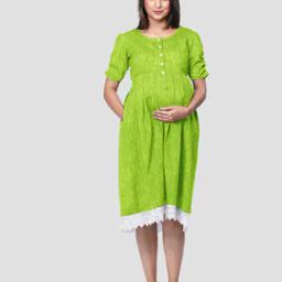 Round Neck Maternity Dress -image-28