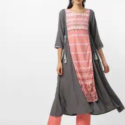 Colourblco Flared Kurta with Printed Yoke-image-44