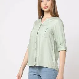 Women Relaxed Fit Shirt with Patch Pockets-image-40