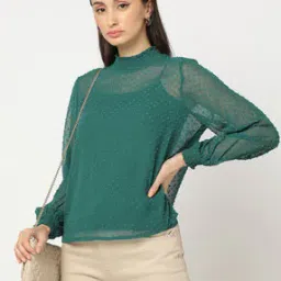 Swiss-Dot High-Neck Top-4
