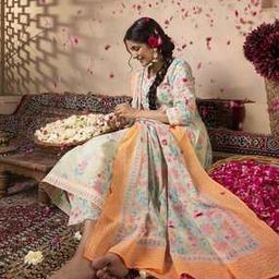 Floral Print Flared Kurta with Pants & Dupatta-picture-1