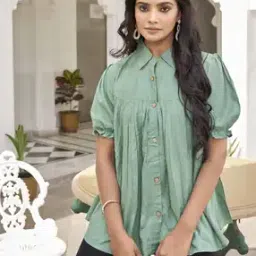 Women Tailored Fit Tunic with Puff Sleeves-39