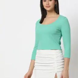 Women Ribbed Regular Fit Scoop-Neck T-Shirt-image-46