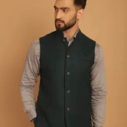 Men Tailored Fit Textured Nehru Jacket-image-30