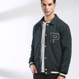 Men Embroidered Slim Fit Bomber Jacket with Slip Pockets-picture-47