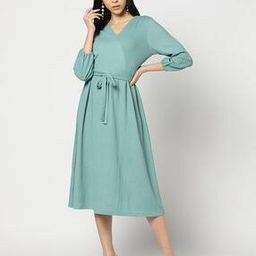 Women Knitted A-Line Dress with Belt-image-47