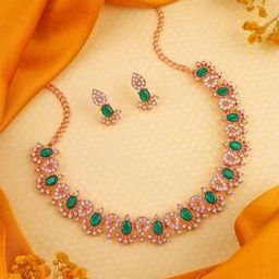 Women Stone-Studded Necklace & Earrings Set-image-58