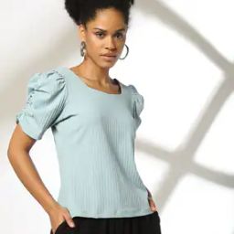 Women Self-Stripes Relaxed Fit Round-Neck T-Shirt-picture-11