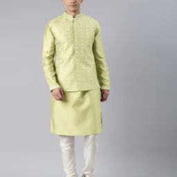 Men Embroidered Nehru Jacket with Mandarin Collar-1