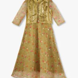 Girls Floral Print A-Line Dress with Jacket-image-71