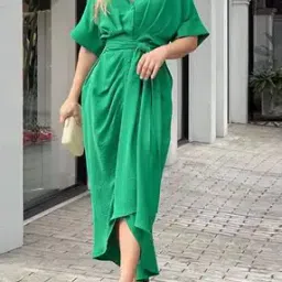 miakee Women Shirt Midi Dress with Spread Collar-picture-0