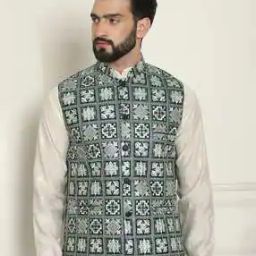 Men Embroidered Regular Fit Nehru Jacket-image-14