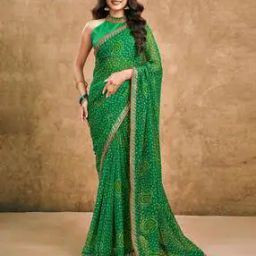 Women Bandhani Print Saree with Contrast Border-image-2