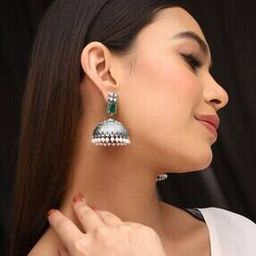 Oxidised Jhumkas with Pearl Drops-image-1
