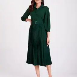 Women A-Line Dress with Waist Belt-image-56