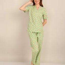 Women Floral Print Woven Top & Pyjamas Set-44