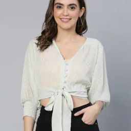 V-Neck Top with Puff Sleeves-25