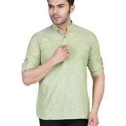 Mandarin Collar Self-design Short Kurta-image-5