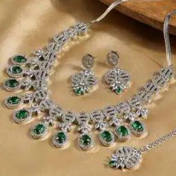 Women Rhodium Plated American Diamond Studded Multi-Piece Set-18