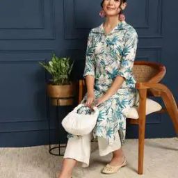 Women Leaf Print Straight Kurta-image-35