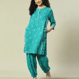 Women Floral Print Straight Kurta with Patiala-image-4