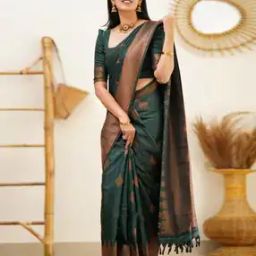 Women Saree with Geometric Woven Motifs & Contrast Border-image-66