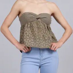 Shein Bold Strapless Front Twisted Knot Fitted Short Top-image-24