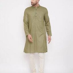 Chevron Print Kurta with Mandarin-Neck-image-17