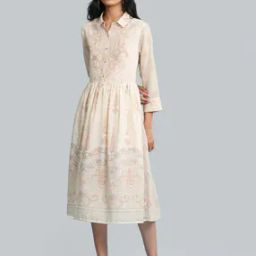 Printed Dress with Cuffed Sleeves-image-50