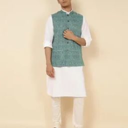 Printed Nehru Jacket with Inserted Pockets-picture-0