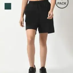 indiweaves Pack of 2 Women Elasticated Waist Bermudas with Insert Pockets-picture-35