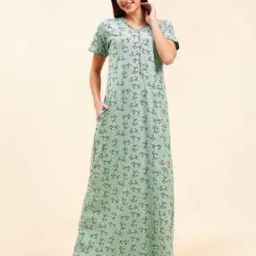 Women Floral Print Nightie with Short Sleeves-image-13
