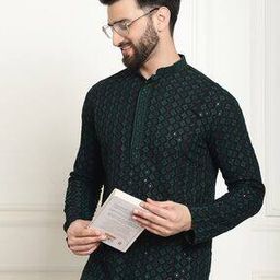 Men Embroidered Regular Fit Long Kurta-image-86