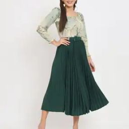 Women Printed Pleated Fit & Flare Dress with Belt-image-87