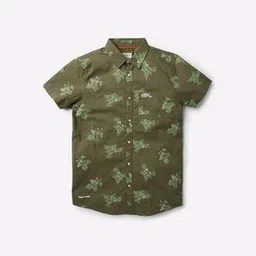 Leaf Print Shirt with Patch Pocket-image-45