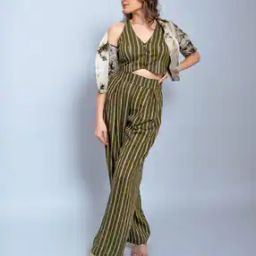Women Striped Top with Pants & Jacket-image-52