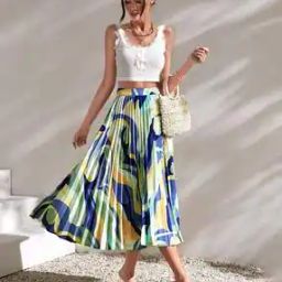 Women Printed Pleated A-Line Skirt-image-97