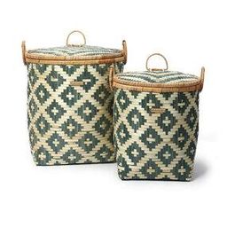 Set of 2 Wicker Laundry Baskets With Lids-53